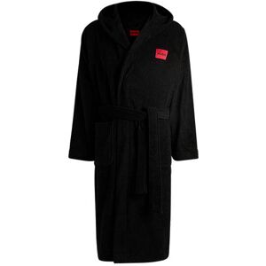 HUGO Cotton-terry hooded dressing gown with red logo label