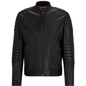 Boss Regular-fit jacket in lamb leather with quilting detail