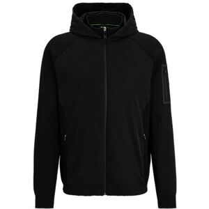 Boss Mixed-material zip-up hoodie with signature sleeve pocket