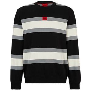 HUGO Cotton sweatshirt with block stripes and red logo label