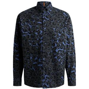 Boss Relaxed-fit shirt in leopard-print cotton twill