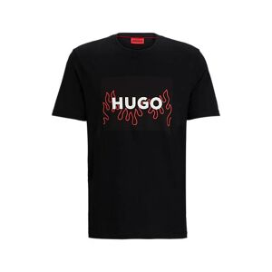 HUGO Cotton-jersey regular-fit T-shirt with flame logo