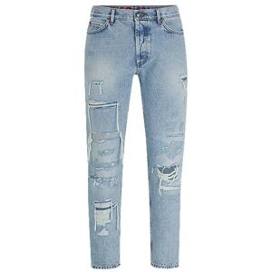 HUGO Tapered-fit jeans in blue denim with destroyed details