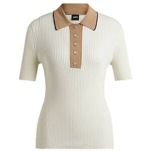 Boss Slim-fit ribbed top with collar and placket