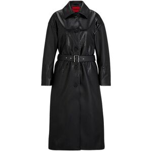 HUGO Long-length relaxed-fit coat in mixed faux leathers