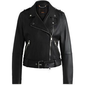 Boss Regular-fit jacket in nappa leather with buckled belt