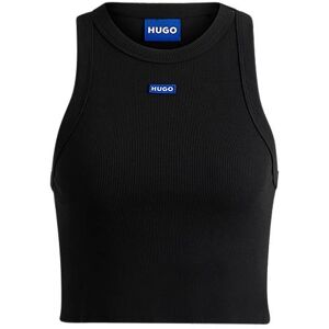 HUGO Stretch-cotton cropped tank top with blue logo label