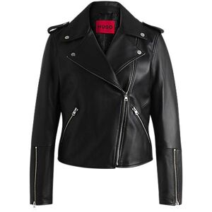 HUGO Regular-fit biker jacket in leather with asymmetrical zip