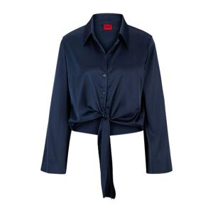 HUGO Relaxed-fit blouse in stretch satin with knot detail