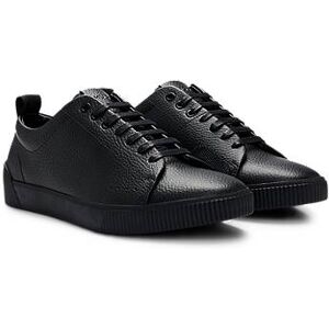 HUGO Grained-leather low-top trainers with logo tape