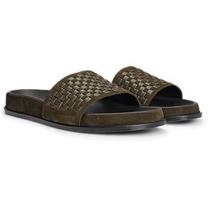 Boss Mixed-leather slides with woven upper strap