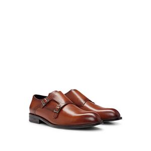 Boss Double-monk shoes in smooth leather with branded buckles