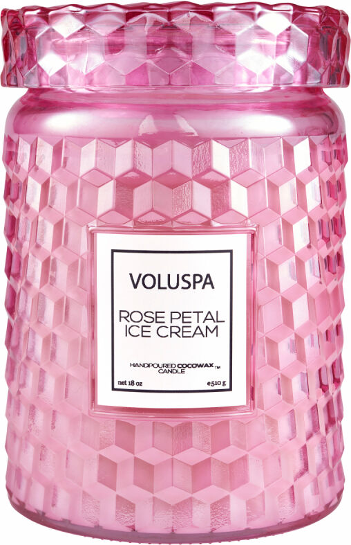 Voluspa Rose Petal Ice Cream Embossed Large Jar (100h) Voluspa Rose Petal Ice Cream Embossed Large Jar (100h)