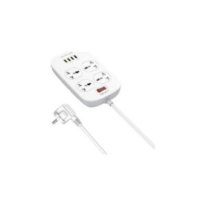 LDNIO strømskinne med 4 AC-udtag, 4x USB, LDNIO SC4407, EU/US, 2500W (hvid)