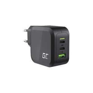 GREENCELL Green Cell - Strømforsyningsadapter - PowerGaN - 65 Watt - 3.25 A - GC Ultra Charge, PD 3.0, Programmable Power Supply (PPS) - 3 output-stikforbindelser (USB, 2 x USB-C) - sort