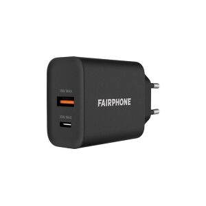 Fairphone - Strømforsyningsadapter - 30 Watt - 2 output-stikforbindelser (USB, 24 pin USB-C) - sort - Europa