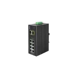 Planet Technology PLANET IGS-10020MT - Switch - Administreret - 8 x 10/100/1000 + 2 x Gigabit SFP - DIN monterbar på skinne, væg-monterbar - AC 24 V / DC 12 - 48 V