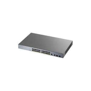 ZyXEL Communications Zyxel GS1350-26HP - Switch - smart - 24 x 10/100/1000 (PoE+) + 2 x combo Gigabit SFP (uplink) - desktop, monterbar på stativ - PoE+ (375 W)