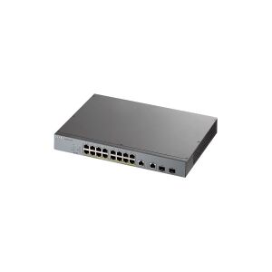 ZyXEL Communications Zyxel GS1350-18HP - Switch - smart - 16 x 10/100/1000 (PoE+) + 2 x kombi Gigabit Ethernet/Gigabit SFP - desktop - PoE+ (250 W)