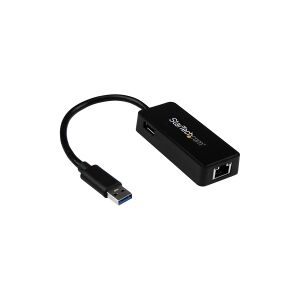 StarTech.com USB 3.0 Ethernet Adapter - USB 3.0 Network Adapter NIC with USB Port - USB to RJ45 - USB Passthrough (USB31000SPTB) - Netværksadapter - USB 3.0 - Gigabit Ethernet - sort - for P/N: TB33A1C