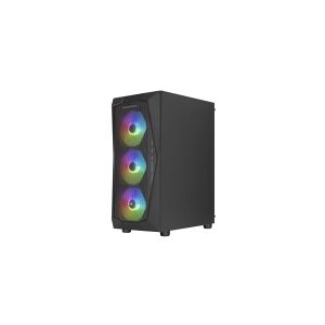 AeroCool Falcon ARGB - Mid tower - ATX - sidepanel med vindue (hærdet glas) - ingen strømforsyning (ATX) - sort - USB/Lyd