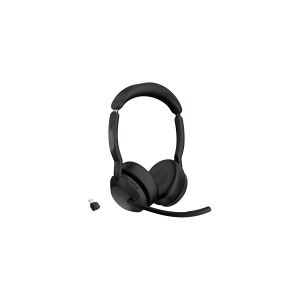 GN Audio Jabra Evolve2 55 MS Stereo - Headset - på øret - Bluetooth - trådløs - aktiv støjfjerning - USB-C - sort - Zoom Certified, Cisco Webex Certified, Alcatel-Lucent Certified, Avaya Certified, Unify Certified, MFi Certified, Google Meet Certified, Am