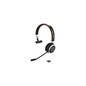 GN Audio Jabra Evolve 65 MS Mono USB (headset), USB-forbindelse via dongle, med mute-knap og volumenkontrol på headsettet, integreret Busylight, diskret mikrofonarm/certificeret til Microsoft (6593-823-309)