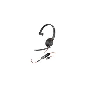 HP Poly Blackwire 5210 - Blackwire 5200 series - headset - på øret - kabling - aktiv støjfjerning - 3,5 mm jackstik, USB-A - sort - Certified for Skype for Business, Certified for Microsoft Teams, Avaya Certified, Cisco Jabber Certified