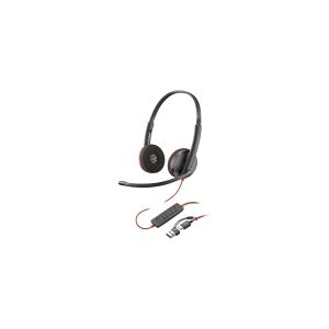 HP Poly Blackwire 3220 - Blackwire 3200 Series - headset - på øret - kabling - aktiv støjfjerning - USB-C - sort - Skype Certified, Avaya Certified, Cisco Jabber Certified, UC-certificeret