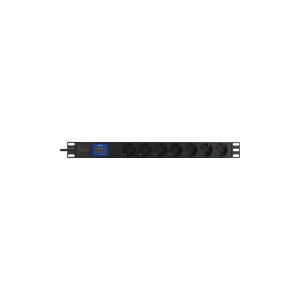 DELTACO GT-8638 - Strømfordelingsenhed (rackversion) - input: IEC 60320 C14 - output-stikforbindelser: 7 (power CEE 7/3) - 19 - 2 m ledning - sort