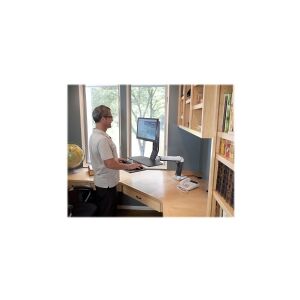 Ergotron WorkFit-A Single LD Workstation With Worksurface - Stående skrivebordsomformer - sort, poleret aluminium