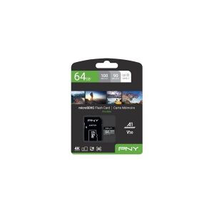 PNY Technologies PNY PRO Elite - Flashhukommelseskort (microSDXC til SD adapter inkluderet) - 64 GB - A1 / Video Class V30 / UHS-I U3 / Class10 - microSDXC UHS-I