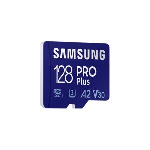 Samsung PRO Plus MB-MD128KB - Flashhukommelseskort (microSDXC til SD adapter inkluderet) - 128 GB - A2 / Video Class V30 / UHS-I U3 / Class10 - microSDXC UHS-I - blå