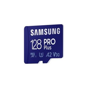 Samsung PRO Plus MB-MD128KA - Flashhukommelseskort (microSDXC til SD adapter inkluderet) - 128 GB - A2 / Video Class V30 / UHS-I U3 / Class10 - microSDXC UHS-I - blå