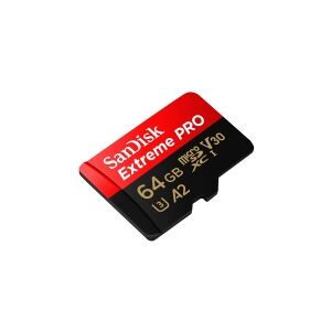 SanDisk Extreme Pro - Flashhukommelseskort (microSDXC til SD adapter inkluderet) - 64 GB - A2 / Video Class V30 / UHS-I U3 / Class10 - microSDXC UHS-I