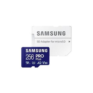 Samsung PRO Plus MB-MD256SA - Flashhukommelseskort (microSDXC til SD adapter inkluderet) - 256 GB - A2 / Video Class V30 / UHS-I U3 - microSDXC UHS-I - blå
