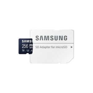 Samsung PRO Ultimate MB-MY256SA - Flashhukommelseskort (SD adapter inkluderet) - 256 GB - A2 / Video Class V30 / UHS-I U3 - microSDXC UHS-I - blå