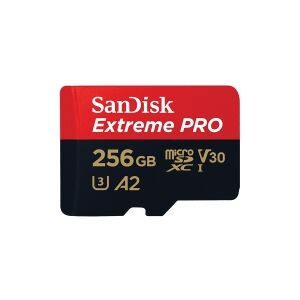 SanDisk Extreme Pro - Flashhukommelseskort (microSDXC til SD adapter inkluderet) - 256 GB - A2 / Video Class V30 / UHS-I U3 / Class10 - microSDXC UHS-I