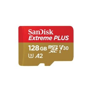 SanDisk Extreme PLUS - Flashhukommelseskort (microSDXC til SD adapter inkluderet) - 128 GB - A2 / Video Class V30 / UHS-I U3 / Class10 - microSDXC UHS-I