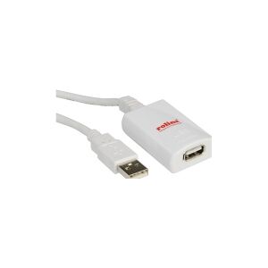 ROLINE 5m USB 2.0 A, 5 m, USB A, USB A, USB 2.0, Hanstik/Hunstik, Hvid