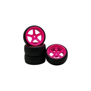 Reely 1:10 Vejmodel, Sportsvogn Komplette hjul Drift 5 eger Neonpink (fluorescerende) 4 stk