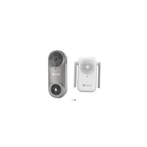 EZVIZ Video dørklokke kit i grå. 3MP, WiFi, to-vejs tale, IR 5m, genopladeligt batteri, SD slot 256GB, IP65. Inkl. 240v dørklokke.