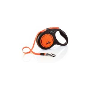 flexi New Neon, automatisk hundesnor, sort/neon orange, M, 5m, webbing