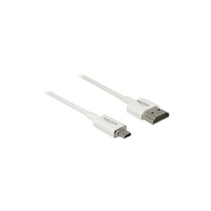 Delock Slim High Quality - HDMI-kabel med Ethernet - 19 pin micro HDMI Type D han til HDMI han - 1 m - trippelskærmet parsnoet - hvid - 4K support