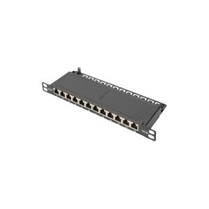 DIGITUS DN-91612S-SL-EA - Patch-panel - vægmonterbar, stativmonterbar - RJ-45 X 12 - sort, RAL 9005 - 0.5U - 10