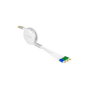 Delock - USB-kabel - USB (han) til Micro-USB Type B, 24 pin USB-C (han) - USB 2.0 - 10 V - 3 A - 1.13 m - tilbagetrækkelig, flad, op til 480 Mbps - hvid