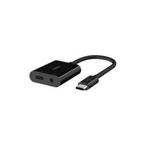 Belkin Components Belkin RockStar - USB-C til hovedtelefon-jackstik/opladningsadapter - 24 pin USB-C han til ministik, 24 pin USB-C hun - 19.6 cm - USB Power Delivery (60W)