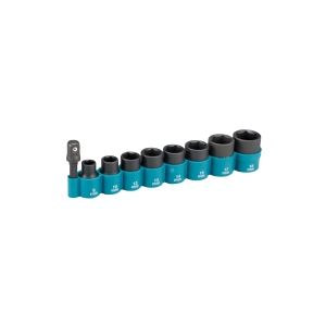 Makita - Stødsokkelsæt - 9 stykker - 3/8 - kvadratisk - 8 mm, 10 mm, 12 mm, 13 mm, 14 mm, 15 mm, 17 mm, 18 mm - for Makita DTW1002Y1J, DTW1002Z, DTW180