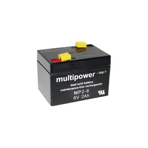 multipower MP2-6 Blybatteri 6 V 2 Ah Blyfleece (B x H x T) 75 x 53 x 51 mm Fladstik 4,8 mm Vedligeholdelsesfri, Lav selvafladning