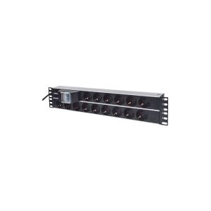 IC Intracom Intellinet 19 2U Rackmount 15-Way Power Strip - German Type, With Double Air Switch, 3m Power Cord - Stikdåse (rackversion) - AC 250 V - input: CEE 7/4 - output-stikforbindelser: 15 (power CEE 7/3) - 2U - 19 - 3 m ledning - Tyskland - sort